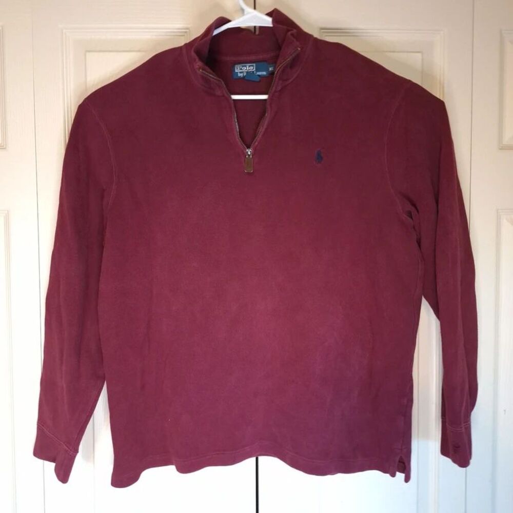 Polo Ralph Lauren Estate Rib 1/4 Zip Sweatshirt Mens XL 100% Cotton Burgundy